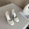 Summer New Sandals for Women with A Buckle and Thick Heel 13CM Square Toe Hollow High Heels for Women Sandalias