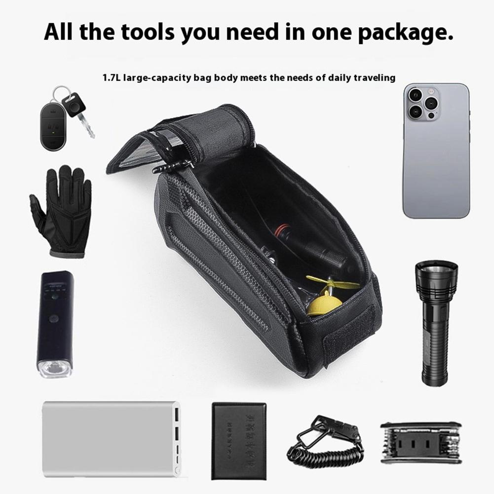 Bike Front Frame Bag Bicycle Top Tube Bag Touch-Screen Hard Shell Bike Tube Bag Double Zipper Cycling Pouch Cycling Accessories