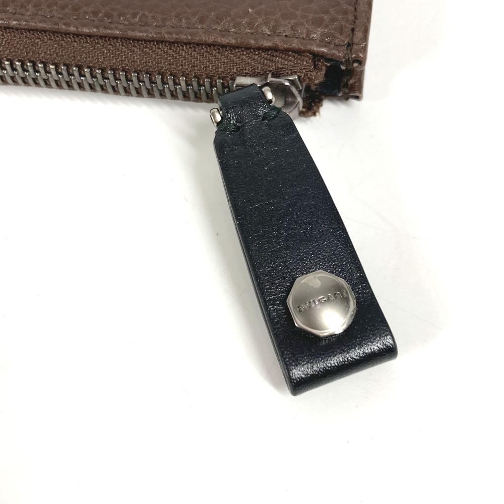 BVLGARI L-shaped zipper logo Clutch bag Leather Brown/Black