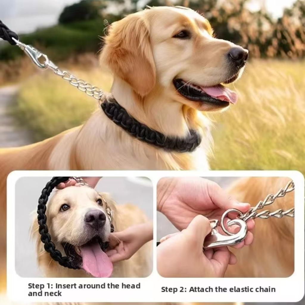 4FT Nylon Braided Rope Traction with Soft Breathable Adjustable Nylon Dog Collar for Small Medium Large Dogs Walking,Hiking,Camping,Exploring