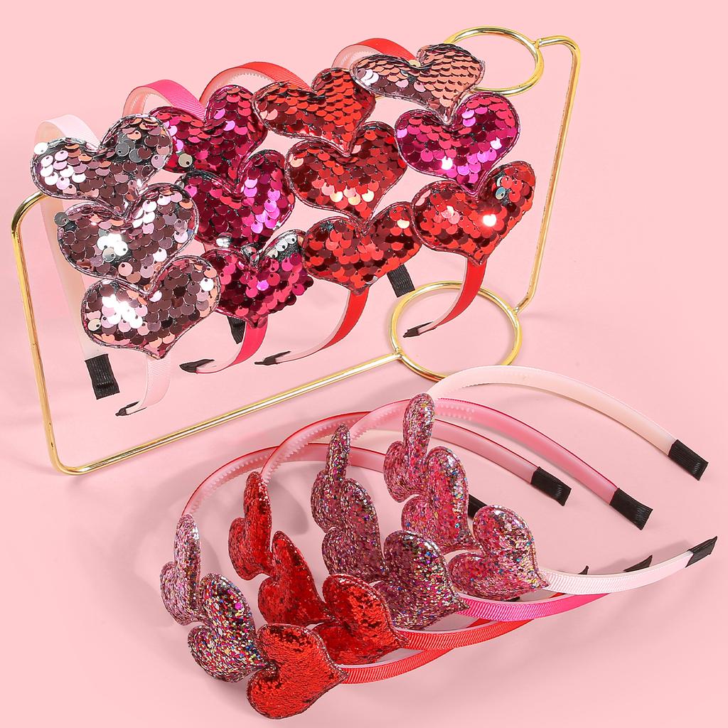 1/4pcs Sequin Heart Headbands for Women Valentine's Day Heart Shaped Hairbands Kids Girls Headband for Party Hair Accessories