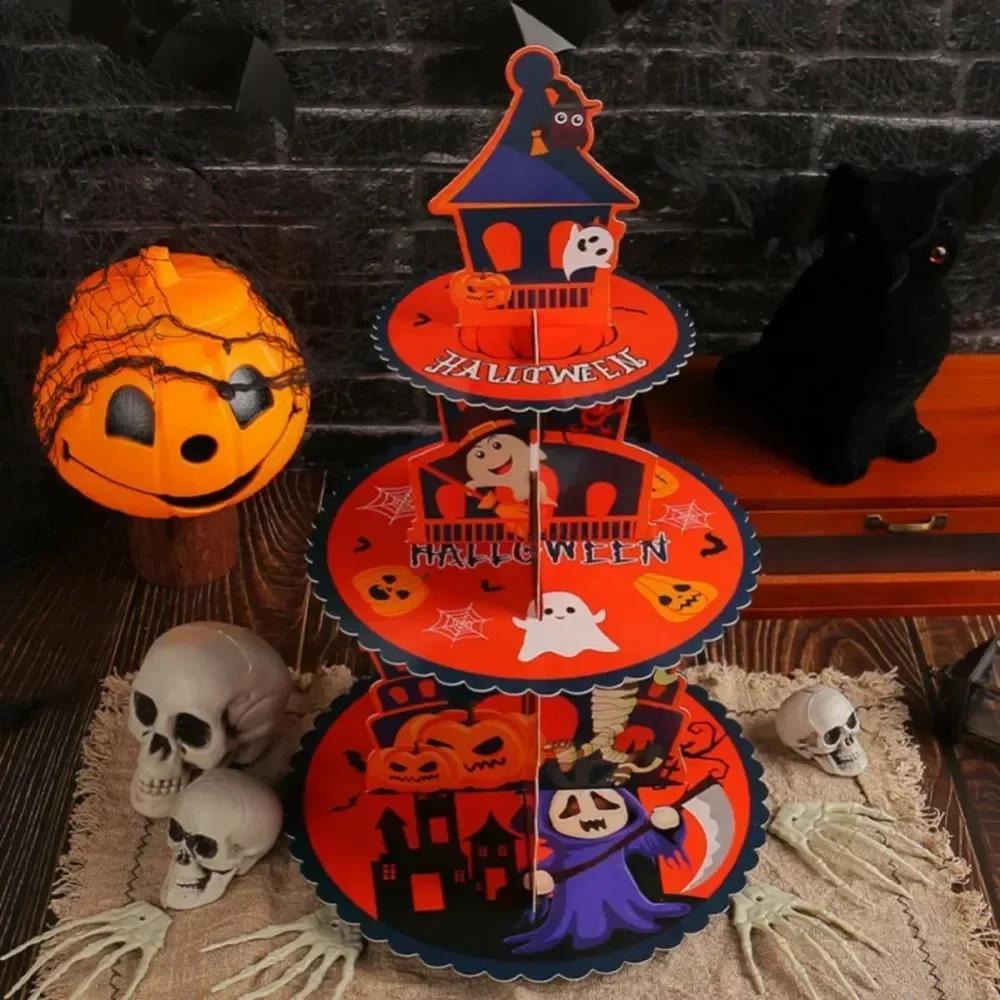 Halloween 3 Tier Dessert Stand Adjustable Cupcake Rack DIY Cake Tray Christmas Thanksgiving Home Party Decoration Baking Display