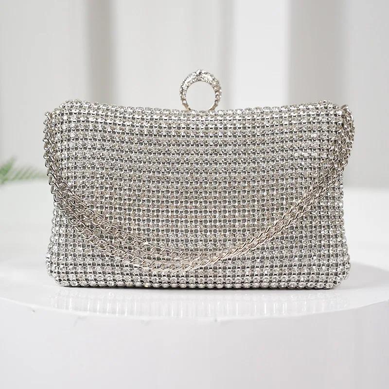 

Diamonds Evening Bags for Women Silver Luxury Shoulder Bags Wedding Party Banquet Clutch Purse Bling Chain Rhinestone Handbags