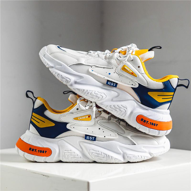 Spring youth outer wear mesh casual shoes men's sports color matching casual shoes students new thick-soled white shoes
