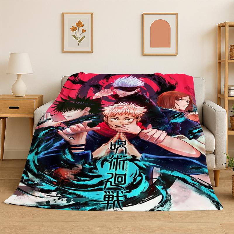 Pătură de Flanelă Anime Jujutsu Kaisen cu Personajele Itadori Yuj, Pătură Moale și Caldă pentru Dormitor, Sufragerie, Pat, Călătorie, Picnic, Copil
