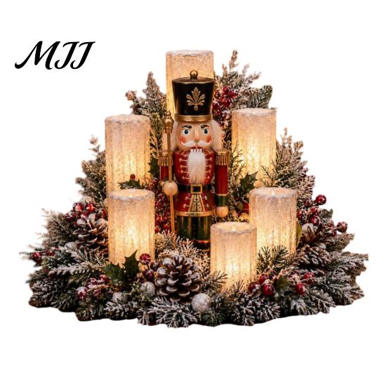 Decorative Candle Set Christmas LED Centerpiece with Artificial Cedar Pine Cones And Red Berries, Holiday Gift for Her Flameless Winter Table