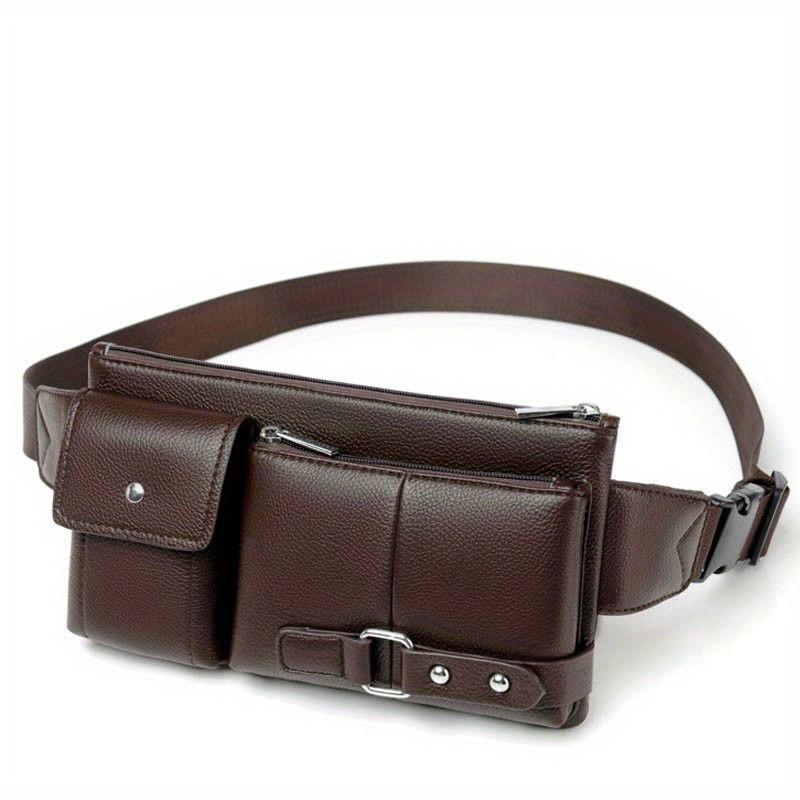 Multi Pocket Pack PU Leather Waist Bag Slim Shoulder Bag Hip Purse Adjustable Belt Strap Casual Pouch Outdoor Day Bag