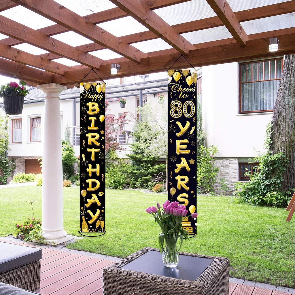 80th Birthday Party Banner Decorations for Women Men 80 Year Old Door Banners Signs Black Gold Cheers to 80 Years Brithday Party Supplies Welcome