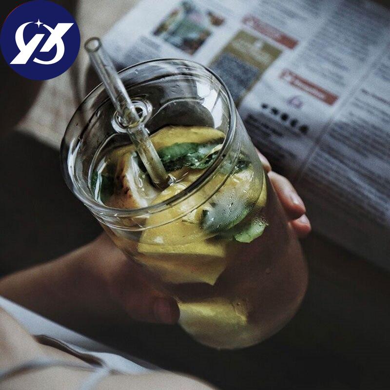 1/3 Pcs Nordic Transparent Glass Coffee Mug Heat Resistant Tea Milk Water Cup with Cover and Straw 500ml