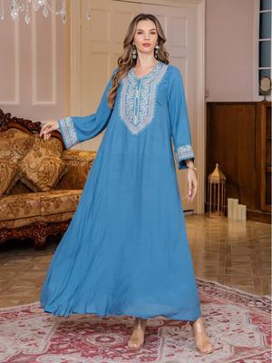Abaya élégante brodée de strass: Robe Moyen-Orientale pour Femmes