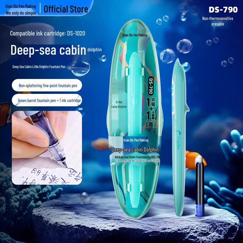 Dianshi DS-790 Little Dolphin EF Fountain Pen - Fine Nib, Replaceable Ink Cartridge for Third Grade Student Calligraphy