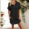 Fashionable Women's Casual Solid Color Buttoned Mid-length Short-sleeved Loose Dress