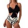 European and American Split Swimsuit Women's Solid Color Printing Bikini Swimsuit