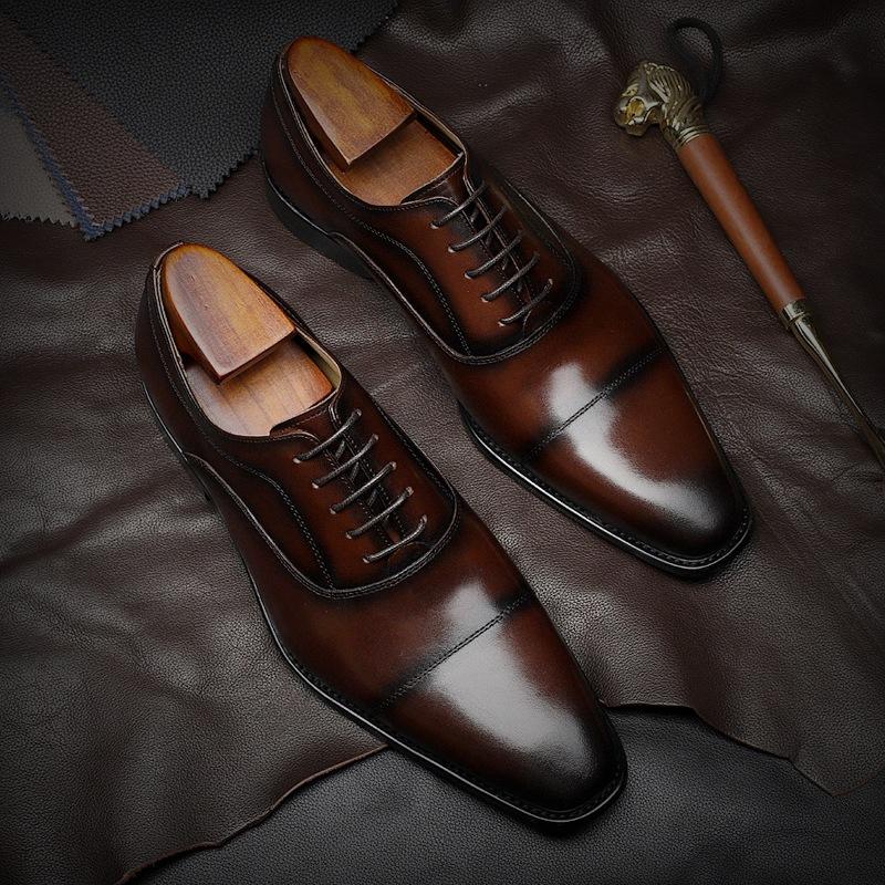 Men'S Shoes Business Dress Square Head Three Joint Men'S Korean Version Leather Shoes Men'S Leather Sole Shoes
