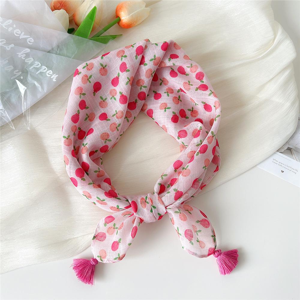 60 Hängender kleiner quadratischer Schal aus Baumwolle und Leinen für Damen im Frühling und Herbst, Nackenschutz, vielseitige Kopftuch-Dekoration, modisch und stilvoll