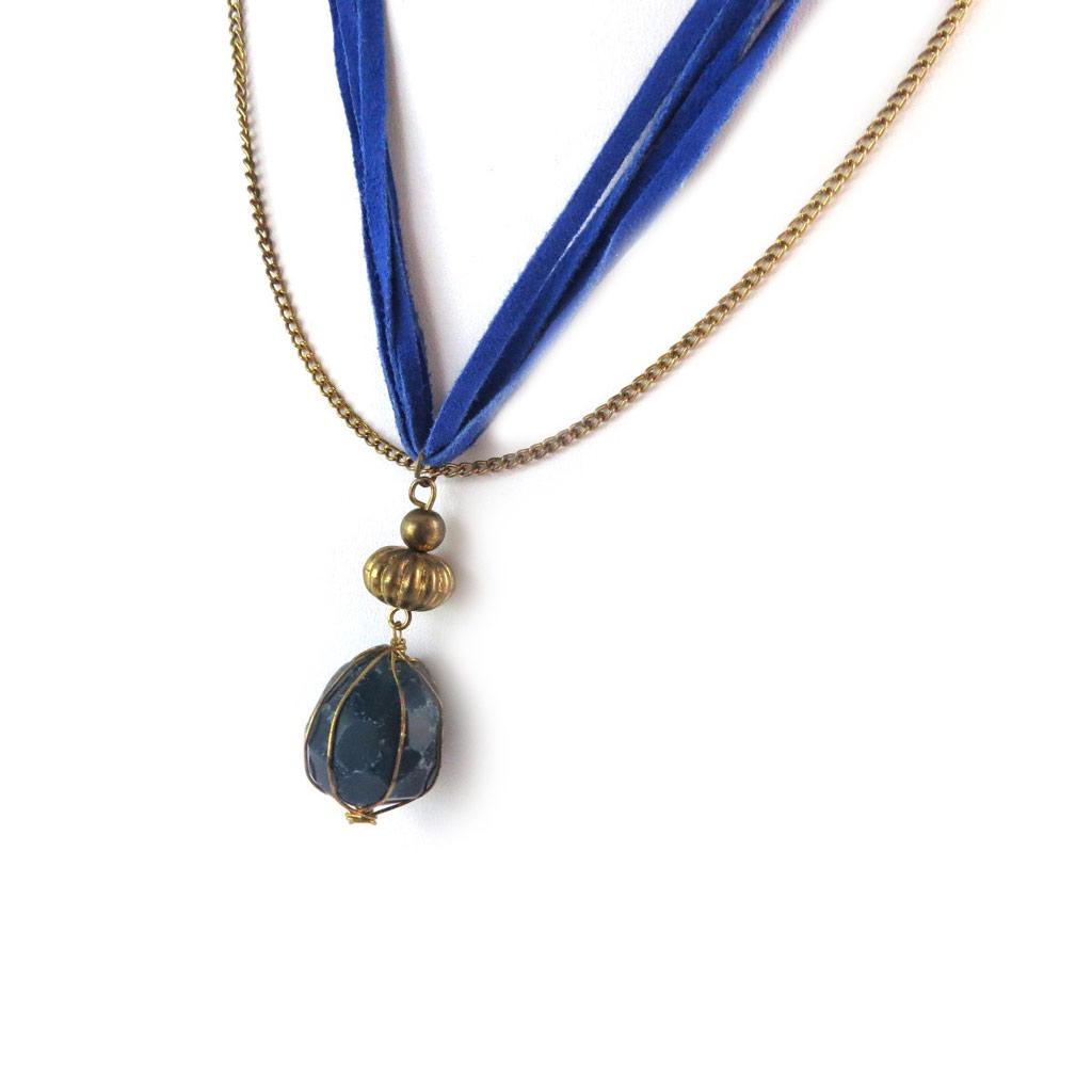 Les Trésors De Lily [N8862] - Golden Blue 'Mineralia' Necklace
