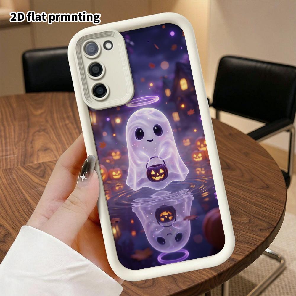 Phone Case: 2D Flat Samsung Galaxy A34 A35 M05 M06 S20 S22 S21 FE Plus 5G Layered Protective Case, Little Angel Ghost, Christmas and Halloween Gift
