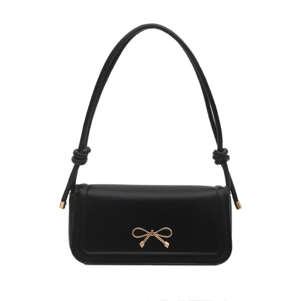 

Solid Color Bow Crossbody Bag PU Leather Underarm Bag Portable Armpit Bag Girls