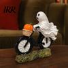 Cute Ghost Riding Bicycle Statue Halloween Motorcycle Figurine, Novelty Rider Resin Figurine for Decoration with Pumpkin Indoor Home Desk Tabletop