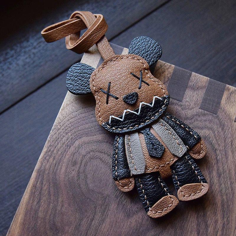 

Брелок-подвеска для сумки из натуральной кожи ручной работы в форме медведя, оригинальные подарочные блоки