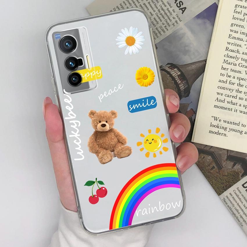 Casing For Vivo X70 X80 X60 Pro Plus X200S X21 X27 Beautiful Pink Heartshaped Pattern Phone Case Transparent Silicone Anti Slip Shell For Vivo Housing