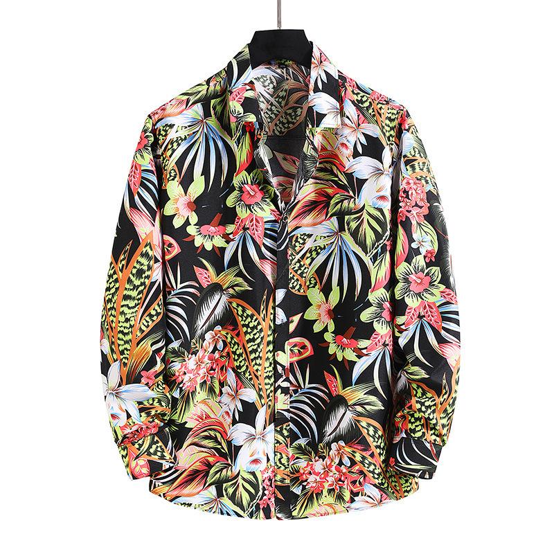 Camisa de otoño para hombre, estilo Hong Kong, informal, de talla grande, con estampado floral, de manga larga