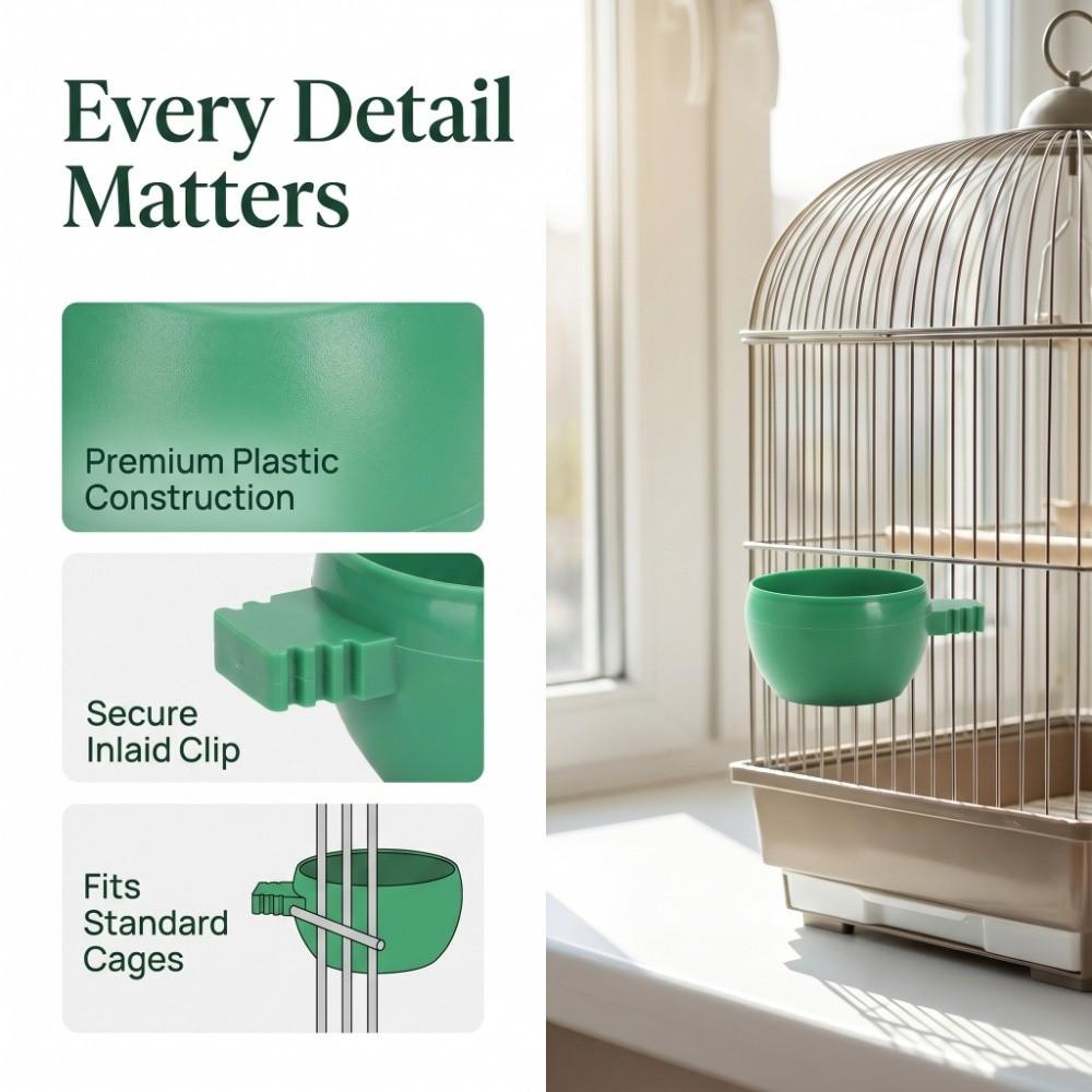 25Pcs Green Mini Bird Parrots Food Water Bowl Parrots Food Water Bowl Bird Cage Installation