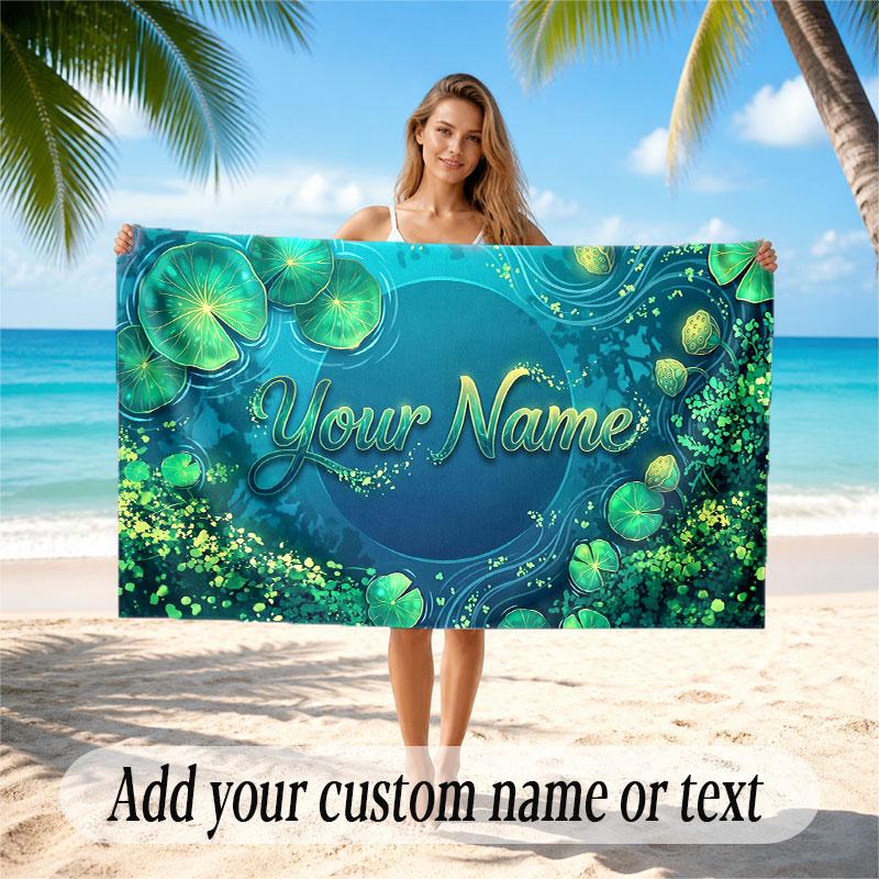 Floral Garden Theme Soft Beach Towel Personalized Custom Name Text Towel Portable for Beach Pool Travel