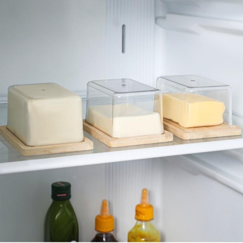 New Bamboo Butter Dish Nordic Design with Clear Lid Butter Storage Box Air-Tight Multi-size Cake Organizer Tray Food Storage