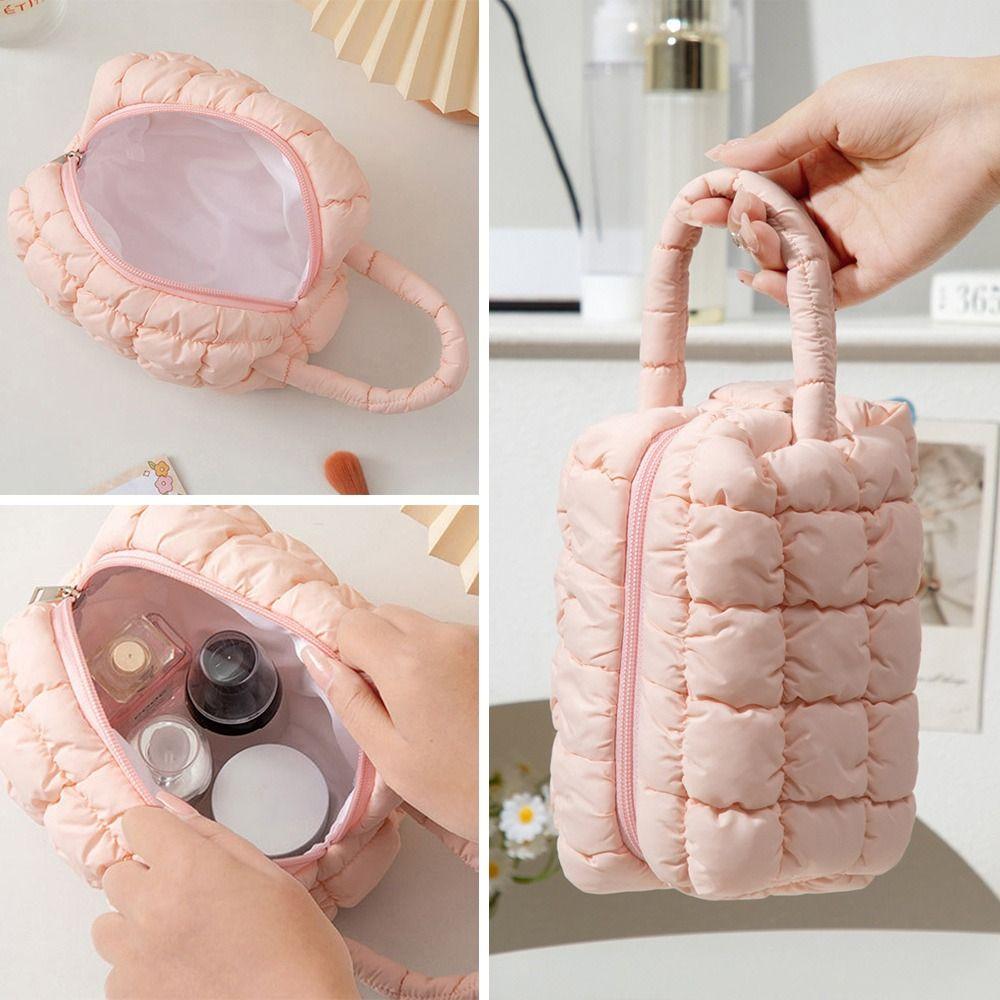Durable Handheld Makeup Bag Solid Color Large Capacity Cosmetic Bag Multi-functional Toiletry Bag Home Travel