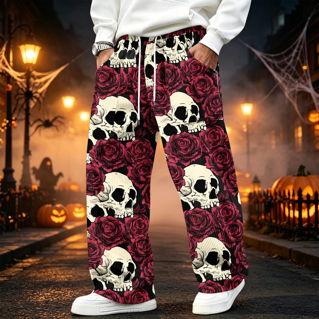 Men's Corduroy Casual Straight Leg Pants with Elastic Waistband and for Halloween