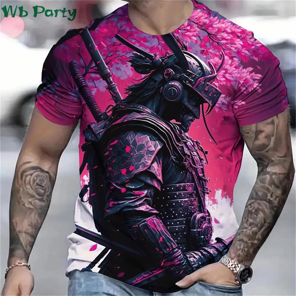 3D Printed Japan Samurai Pattern T-shirts Summer O-Neck Short Sleeve Loose Fashion Personality Street T-shirts