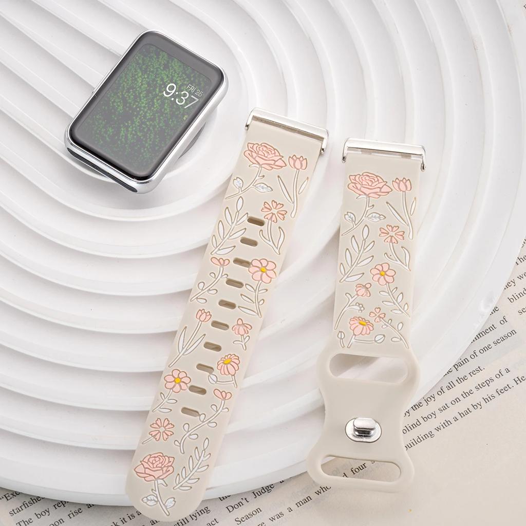 Prints Floral Strap for Samsung Galaxy Fit 3 Watch Band Silicone Engraving Bracelet for Samsung Galaxy Fit 3 Women Wristband