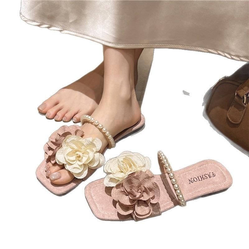New pearl sweet flower cool slippers women's summer wear with skirt with sandals