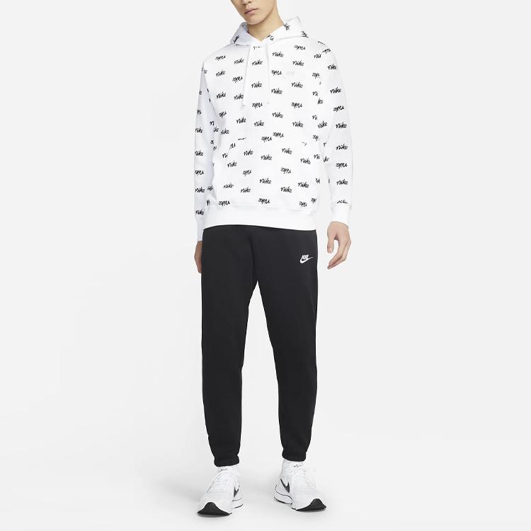 Nike Sportswear Club Full-Print Letter Logo Hoodie Long Sleeve Sweatshirt Men Tops White DC8091-100