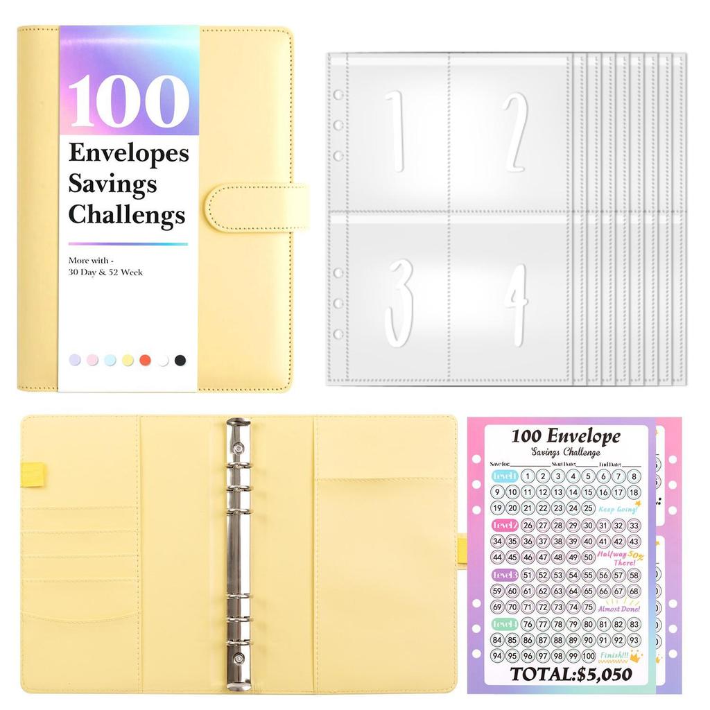 100-Day Envelope Challenge Loose-Leaf Notebook: PU Colored Savings Planner for Couples