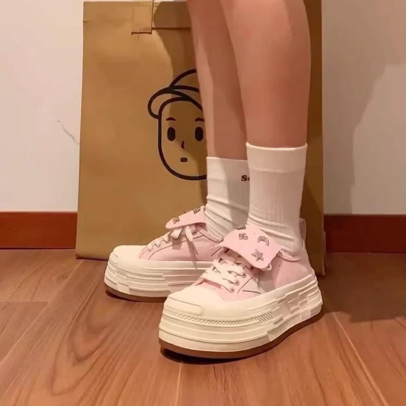 Sheepskin version~ thick-soled inner height-increasing canvas women's shoes, small white shoes, low-top autumn and winter new star casual board shoes