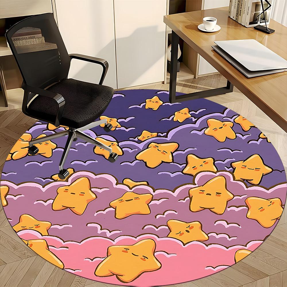 1pc Stars Clouds Office Round Area Rug, Indoor Mat Suitable For Office, Under Office Chairs Bedroom Living Room Home Decor, Room Deco