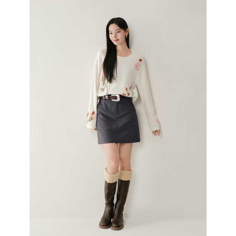 JIUZI AnaCo Relaxed Fit Dropped Shoulder Jacquard Wool Sweater