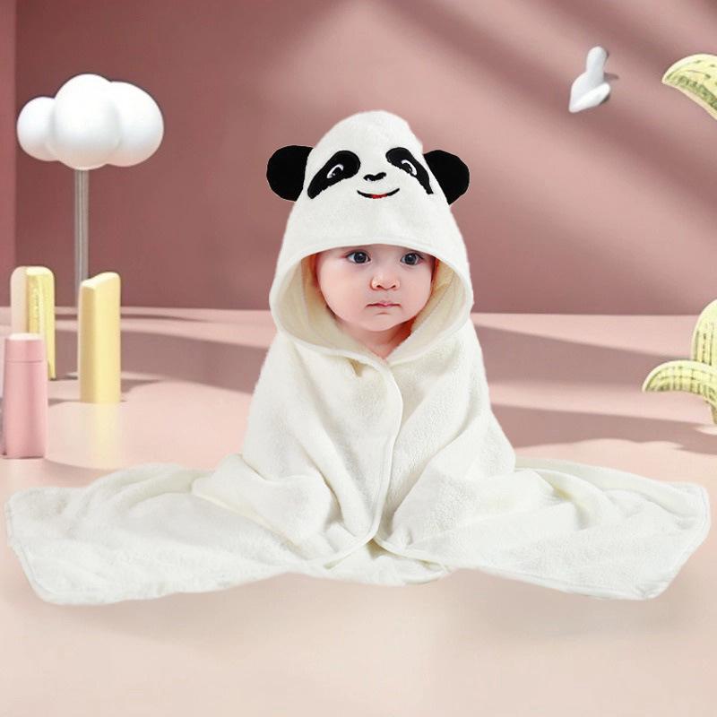 Cartoon Hooded Baby Swaddle & Bath Towel - Coral Fleece, Absorbent, Embroidered, Newborn To Toddler