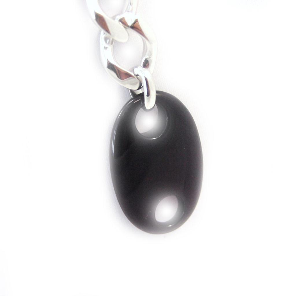 Altesse [G2220] - Silver Necklace 'Coffee Bean' Black White