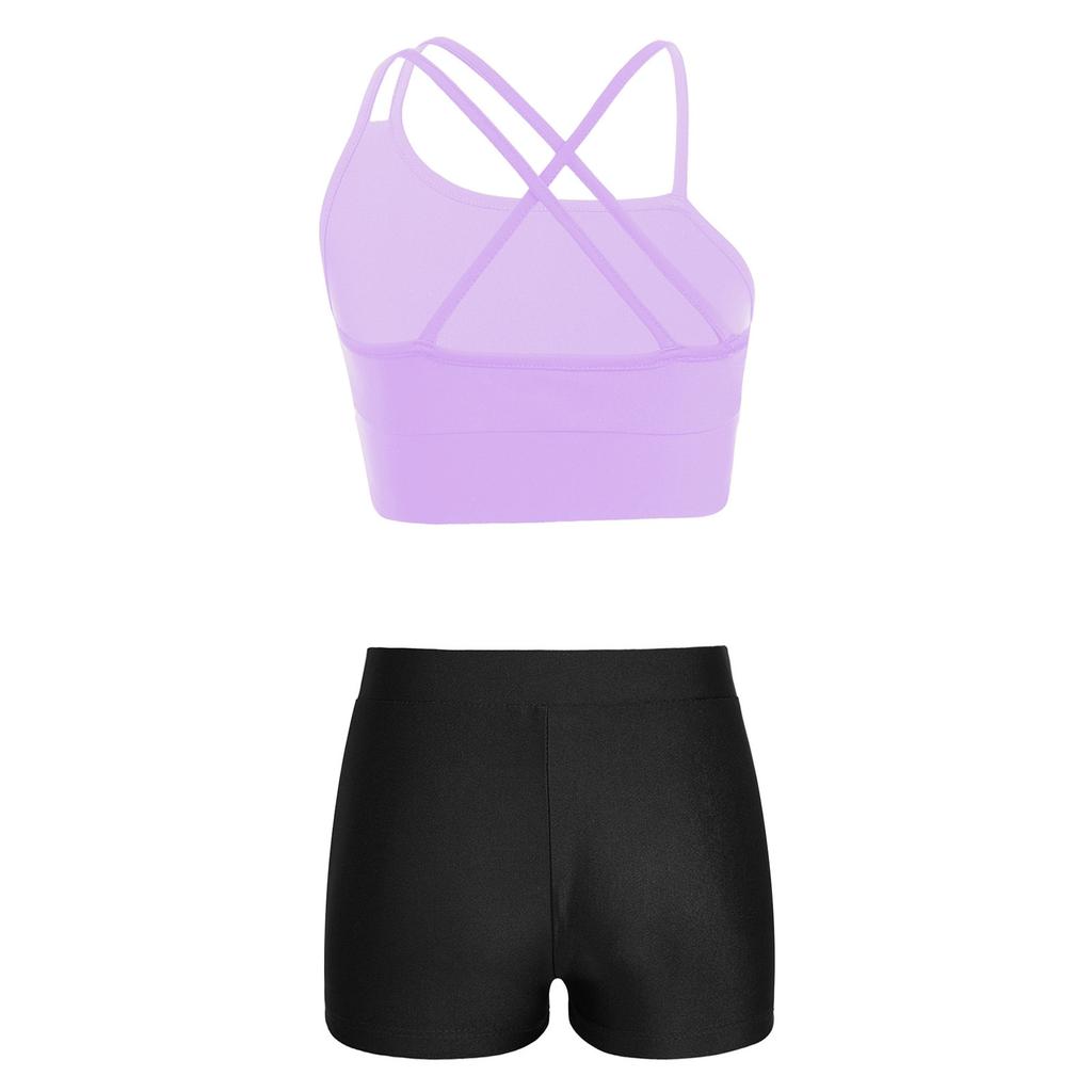 Kids Girls 2 Piece Dance Outfits Crop Top with Shorts Active Set Gymnastics Dancewear Swimwear