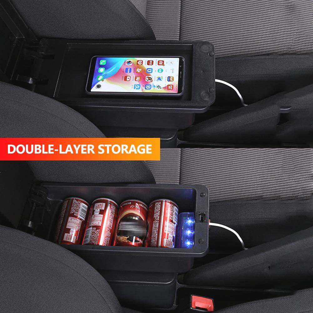 Car Armrest Box Center Console Storage Organizer Box for Peugeot 2008 2019-2025 208 Retrofit Parts with USB Charging Interface