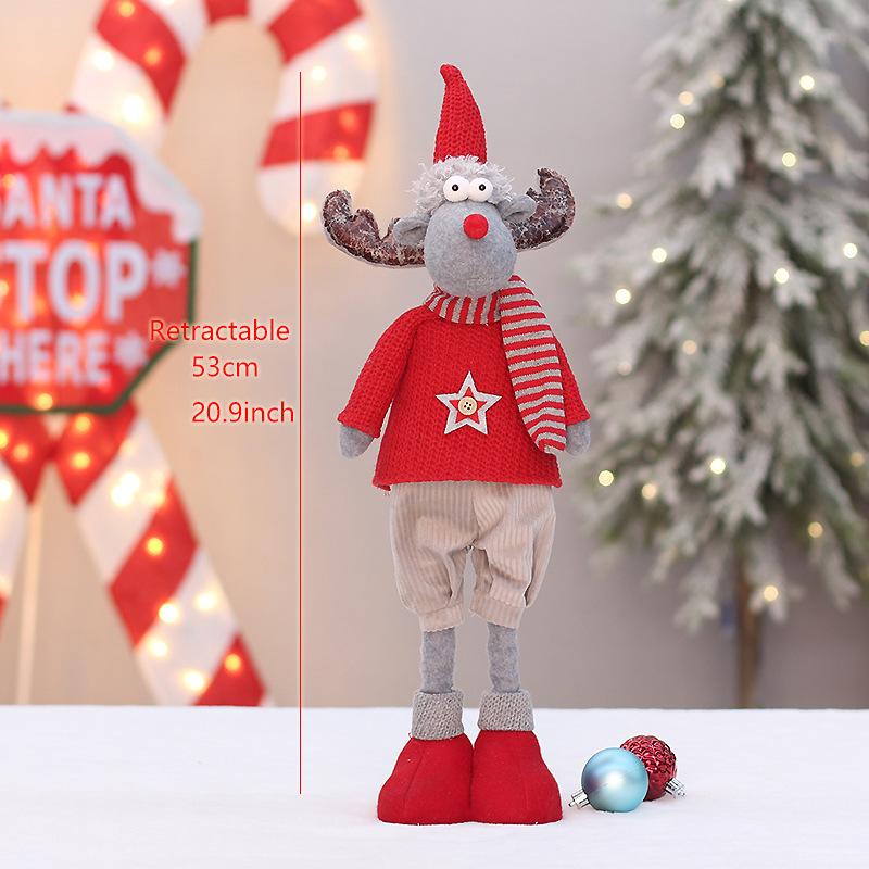 Christmas new red knitted fabric sitting and retractable old man snowman elk doll set decoration ornament