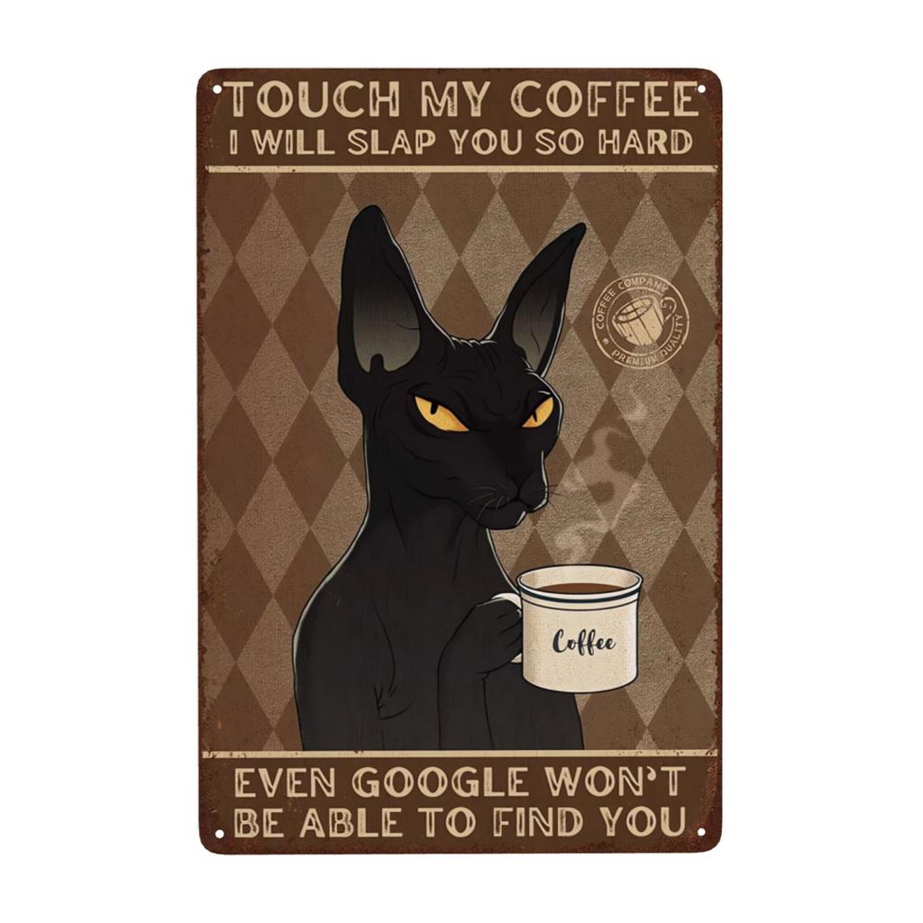 Mfoever Retro Cat Coffee Metal Sign Vintage A Coffee A Day Keeps The Grumpy Away for Home Coffee Shop Bar Wall Decor X Inch
