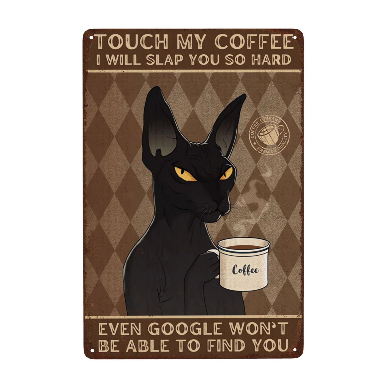 Mfoever Retro Cat Coffee Metal Sign Vintage A Coffee A Day Keeps The Grumpy Away for Home Coffee Shop Bar Wall Decor x Inch (as the picture,20x30cm)