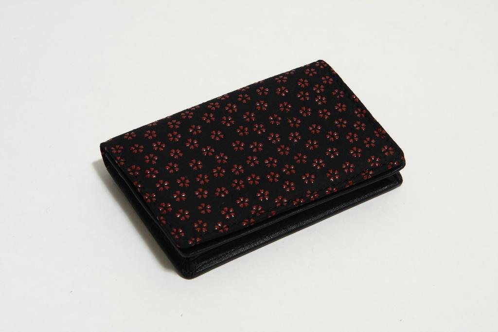 Hasegawa Deerskin Inden Business Card Holder, Unisex, Cherry Blossom Pattern, Red