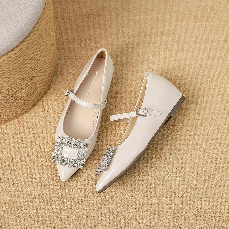 

W1183-3 туфли Мэри Джейн с квадратной пряжкой из стразов, с мелким вырезом, 2025 новинка, туфли-лодочки для работы с ремешком 39 абрикосовый