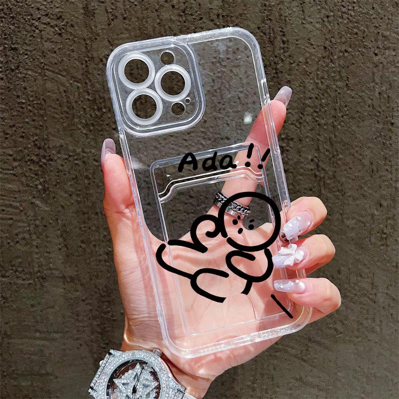 Card Slot Holder Silicone Wallet Pocket Case For Infinix Smart 7 8 Reno 12F 13F 14F Xiaomi Redmi Note 14 13 12 Honor X7A X8B Cover Clear Phone Bumper