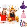 Halloween Wizard Cape Witch Cloak Kids Costume With Star Pattern And Hat For Cosplay Party